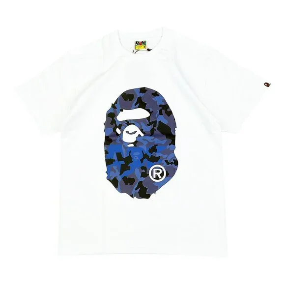 BAPE Sand Camo Big Ape Head T-shirt White Navy A Bathing Ape